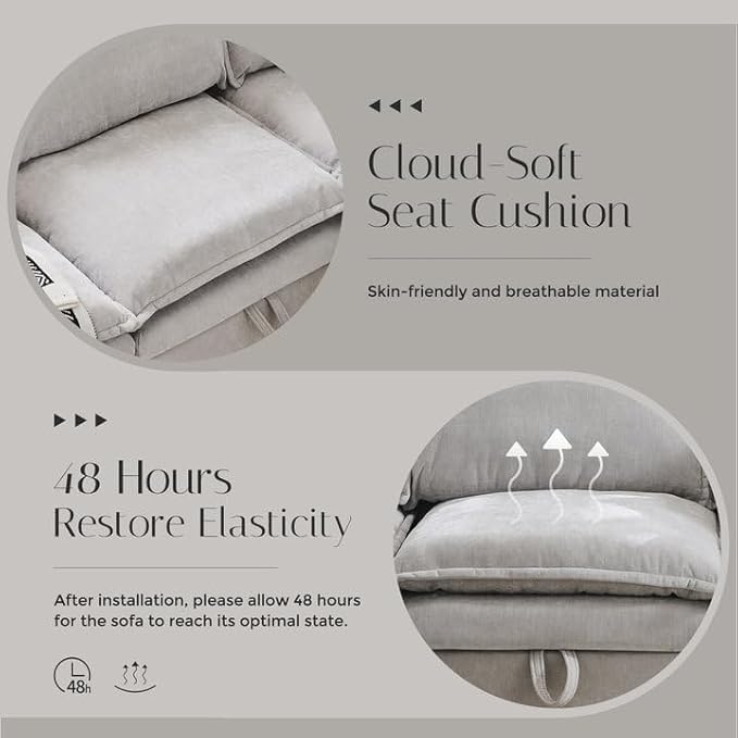 85.83" Sectional Couches for Living Room, Cloud Couch Sectional with Large Storage Ottoman, L-Shape Modular Sectional Sofa with 5 Seater Chenille Sofa and Pillow for Apartment, Bedroom, Light Gery