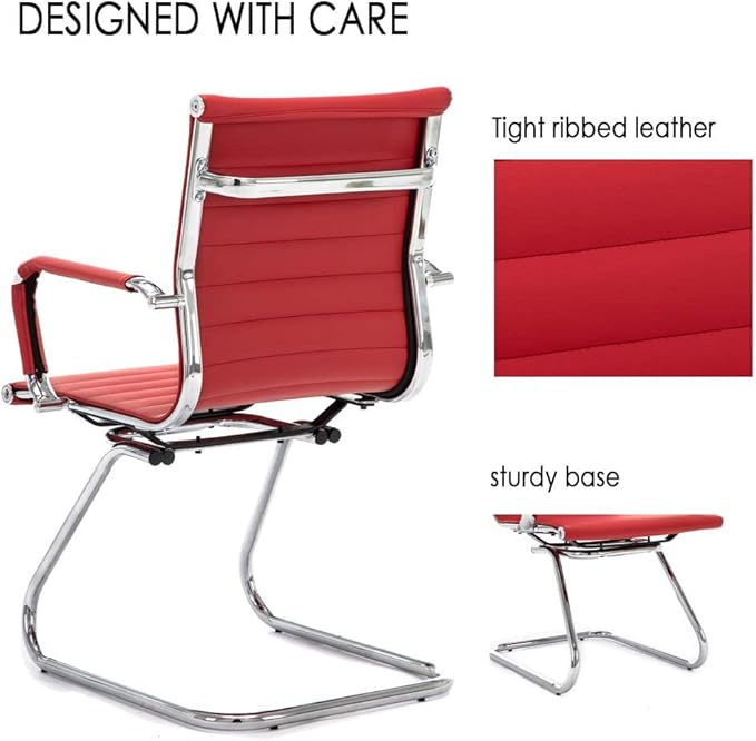 DM Furniture Office Desk Chair Set of 8,No Wheels PU Leather Computer Chairs Mid Back Guest Chairs with Seld Base for School/Reception/Conference/Waiting Room,Burgundy Red