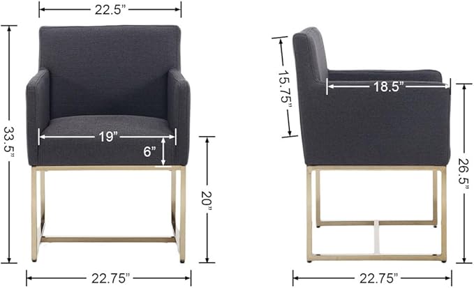 BESTANO Upholstered Dining Chairs with Armrest Set of 4 Mid Century Modern Accent Chairs Armchairs with Gold Metal Frame, Modern Kitchen & Dining Room Chairs, Charcoal