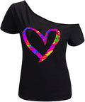 MAGICMK Women’s Short Lips Print Causal Off The Shoulder Plus Size T-Shirt Tops