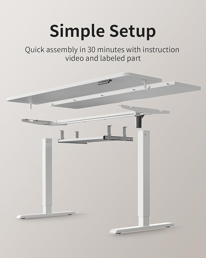 FEZIBO Standing Desk with Keyboard Tray, 60 x 24 Inch Adjustable Height Sit Stand Desk with Memory Presets for Home Office, Ergonomic Computer Workstation, White