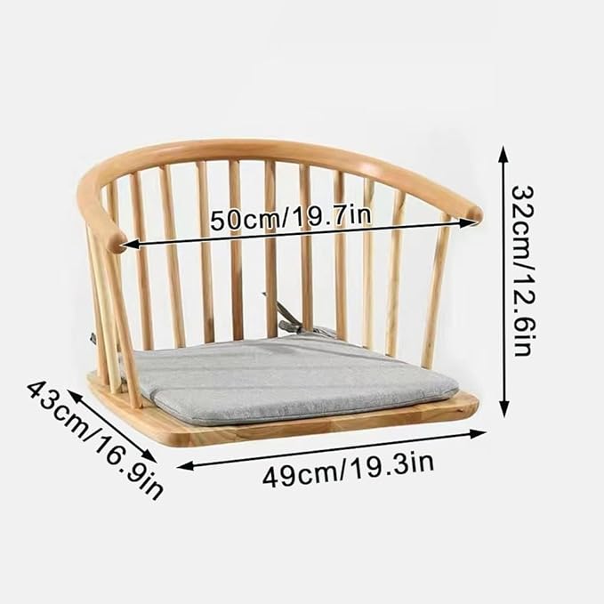 Solid Wood Floor Chair with Curved Back, Multi-Functional Low Stool for Living Room, Bedroom, Meditation Chair with Removable Cushion, Comfortable Legless Accent Chair(Brown)
