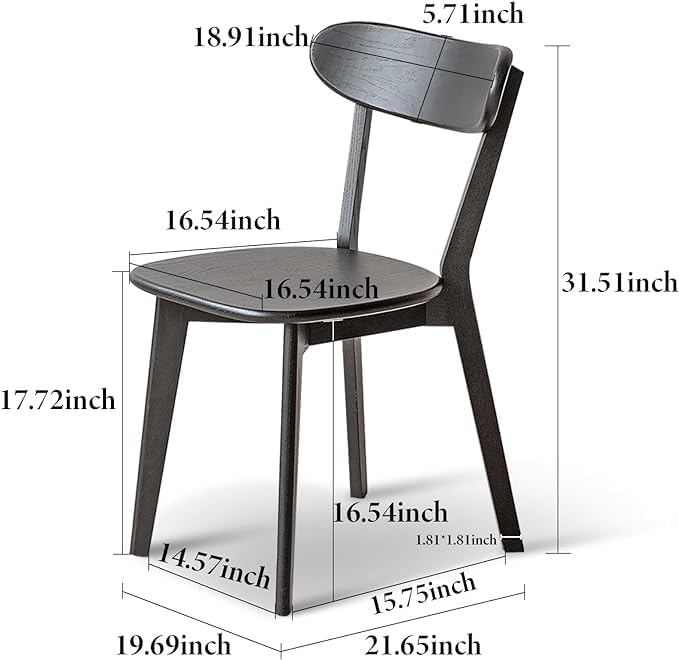 Grewood 100% Solid Oak Wood Dining Chairs,Mid Century Modern Dining Chairs with Rounded Backrest,Kitchen,Dining Room Chairs Set of 1/2/4 (4, Black Color)