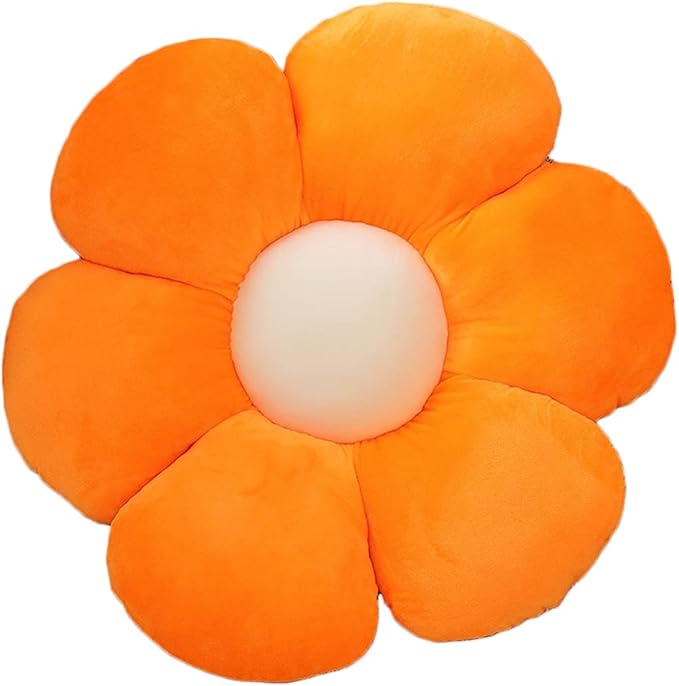 lannery Flower Plush Throw Pillows, Flower Floor Pillow Seating Cushion Toy for Reading, Room, Watching TV (19.7", Orange)
