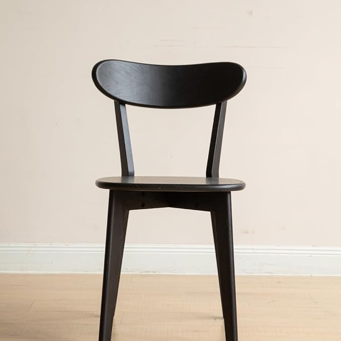 100% Solid Oak Dining Chairs, Mid Century Modern Dining Chair with Curved Backrest, Made in North America Dirt-Free Fas-Grade Wood Chair Dining Chairs for Kitchen, Study, Living Room (Black)