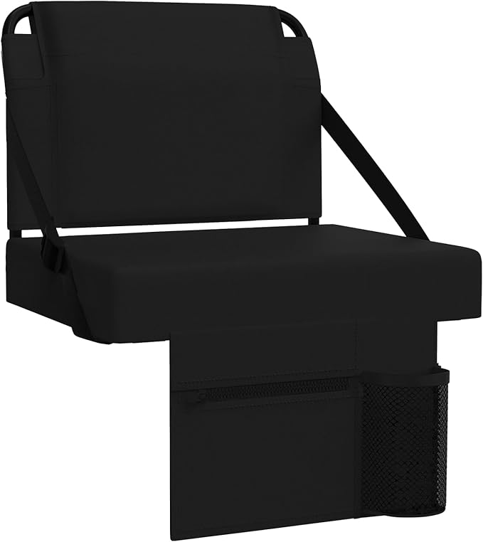 2pcs Stadium Seat for Bleachers with Back Support，Portable Bleacher Chairs with Back and Cushion，Includes Shoulder Strap and Cup Holder