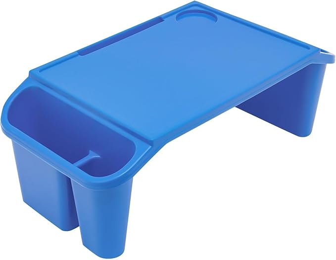 Mind Reader Kids Lap Desk, 6 PCS Kids Lap Desk Bulk Tray Lap, Portable Activity Tray with Side Storage, Stackable Plastic Desk Table for Students Drawing, Snacks, Study (Blue, Small)