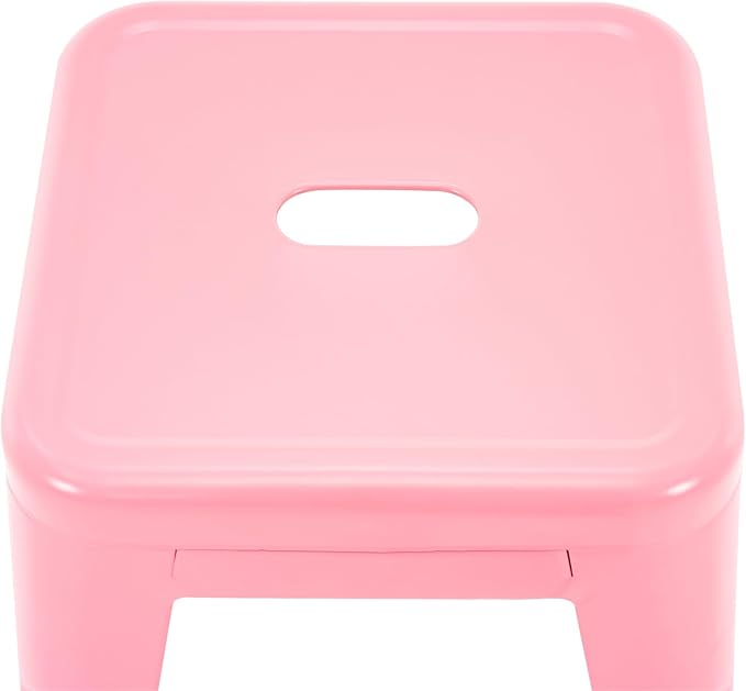 Brage Living 18 Inch Industrial Metal Stools Set of 4, Stackable Classroom Stools, Backless Metal Dining Chairs for Indoor Outdoor, Kitchen Short Stools (Pink)