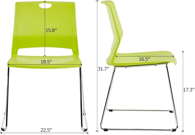 Green Stackable Chairs Set of 4, Stacking Waiting Room Chair with Sled Base, Office Guest Chairs for Conference, Waiting Areas, Library, Training Room, Classroom.