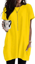Poetsky Summer Womens Tunic Tops for Leggings with Pockets Short Sleeve Casual Long T Shirts S-3XL