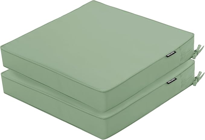 Outdoor Chair Cushions 19 x 19 Inch Waterproof Patio Chair Cushions with Tie 5 Year Color Fastness Thick Outdoor Seat Cushion for Garden Lawn Patio Furniture Sage Green Set of 2