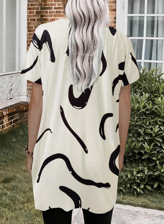 Poetsky Summer Womens Tunic Tops for Leggings with Pockets Short Sleeve Casual Long T Shirts S-3XL