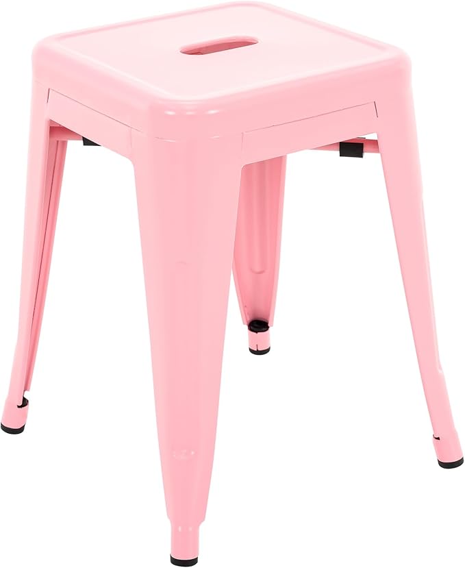 Brage Living 18 Inch Industrial Metal Stools Set of 2, Stackable Classroom Stools, Backless Metal Dining Chairs for Indoor Outdoor, Kitchen Short Stools (Pink)