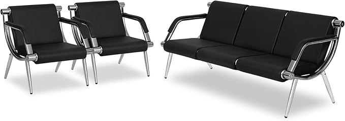 Kinfant Waiting Room Chair- Office Reception Furniture with Armrest and PU Leather Cushion, Office Guest Chair for Waiting Room Airport Hospital Bank Lobby, Black (1 Seat*2+3 Seat)