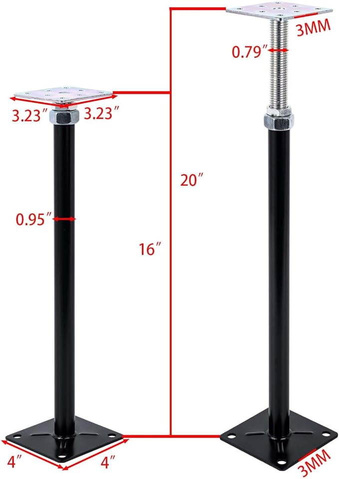 2-Pack Adjustable House Jack for The Floor, Adjustable Supports, Post 16" to 20"