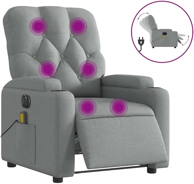 YAFF Electric Massage Recliner Chair with Vibration, Light Gray Fabric, 6-Point Massage, Adjustable Recline & Footrest, Cozy Home Lounge Seating, Perfect for Living Room Relaxation