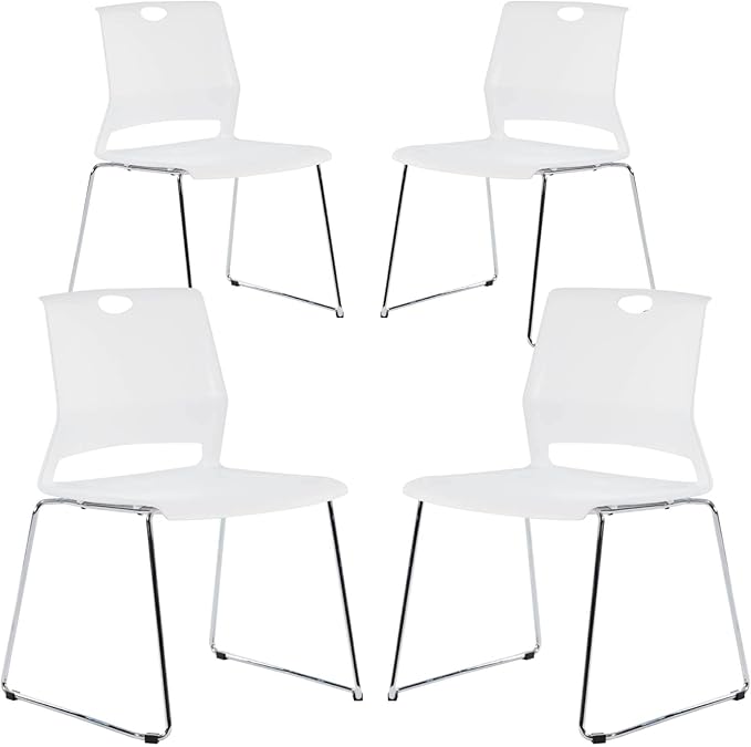 Stackable Chairs Set of 4, Office Waiting Room Chairs with Back, Plastic Stacking Chair for Dining Room, Conference Room, Restaurant and Lobby (White).
