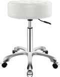 Ainilaily Rolling Stool with Wheels, Thick Cushion Heavy Duty Esthetician Hydraulic Chair Stool for Work Medical Tattoo Salon Office (White)