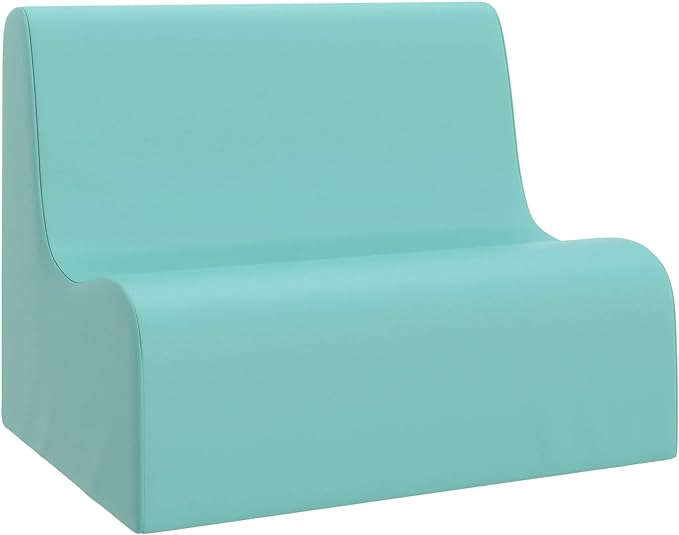 Children's Factory Medium Contour Sofa, Mix-and-Match Kids Chairs, Sofas, Corner Ottomans and Cubes, Foam-Filled and Water-Resistant, Flexible Seating for Classroom Elementary, Aqua Kids Couch