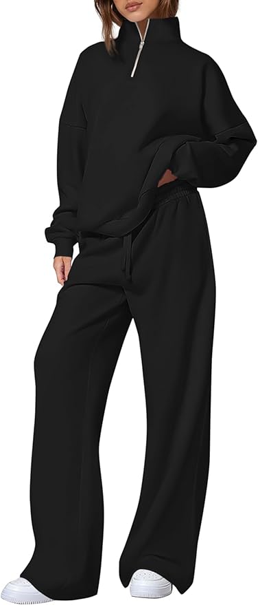 PRETTYGARDEN Womens Casual Two Piece Sets Fall 2026 Outfits Quarter Zip Sweatshirts Straight Leg Pants Sweatsuits Tracksuit