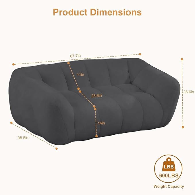Bean Bag Chair, Giant Bean Bag Chairs for Adults Kids, Fluffy Loveseat Bean Bag Sofa with Armrest, Ultra Soft Love Seat Small Sofa Couch, Faux Fur Floor Chair for Living Room Bedroom, Grey