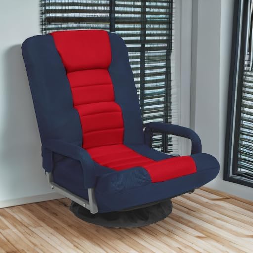Best Choice Products Swivel Gaming Chair 360 Degree Multipurpose Floor Chair Rocker for TV, Reading, Playing Video Games w/Lumbar Support, Armrest Handles, Adjustable Foldable Backrest - Blue/Red