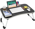 BUYIFY Folding Lap Desk, 23 Inch Portable Wood Black Laptop Bed Desk Lap Desk with Cup Holder, for Working Reading Writing, Eating, Watching Movies for Bed Sofa Couch Floor