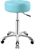Ainilaily Rolling Adjustable Stool with Wheels for Work Medical Tattoo Salon Office,Swivel Desk Esthetician Hydraulic Stool Chair (Cyan)