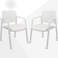 CLATINA Rolling Conference Chairs, 2 Pack Stackable Chairs with Wheels and Paddle, Ergonomic Mesh Back and Arms for Meeting, Conference, Training Room & Home Office (White)