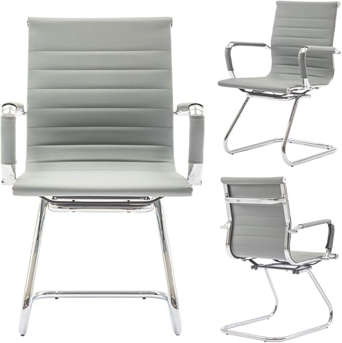 DM Furniture Office Heavy Duty Chair Guest Chair Leather Conference Chairs Reception Chairs Back Support, Set of 2 (Grey)