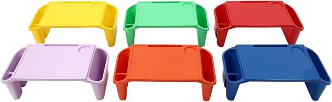 6 Pcs Kids Lap Desk Tray, 19.69 * 9.84 * 7.09in Lap Desks with Storage, Lap Desk Tray with Side Pockets and Slot for Writing Eating Game Classroom (Colorful 2)