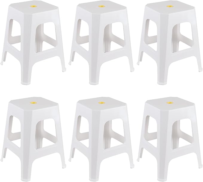 Farmoon 18.7-Inch High Plastic Stools with Footrest, White Backless Sitting Stools, 6 Pack