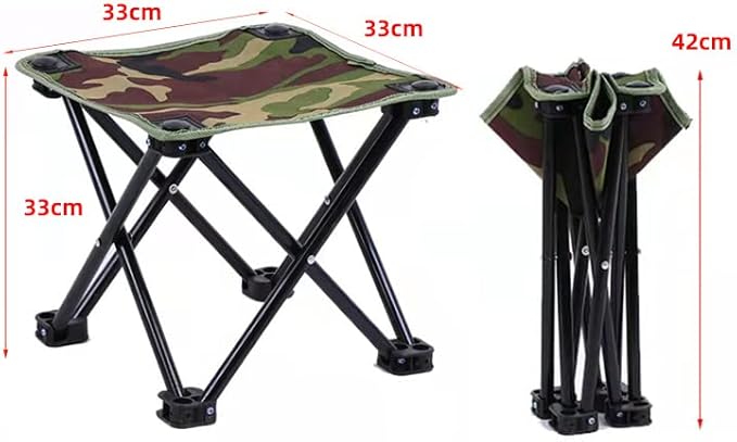 Qesonoo Mini Portable Folding Stool, Camping Fishing Stool for Adults Fishing Hiking Gardening and Beach with Carry Bag, Hold Up to 450lbs(Camouflage) (13" L x 13" W x 13" H)