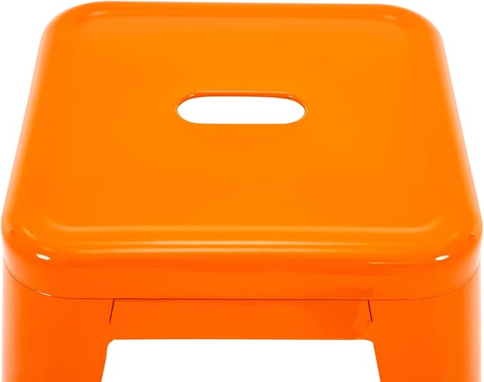 Brage Living 18 Inch Industrial Metal Stools Set of 4, Stackable Classroom Stools, Backless Metal Dining Chairs for Indoor Outdoor, Kitchen Short (Orange)