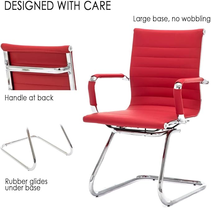 DM Furniture Office Desk Chair Set of 8,No Wheels PU Leather Computer Chairs Mid Back Guest Chairs with Seld Base for School/Reception/Conference/Waiting Room,Burgundy Red