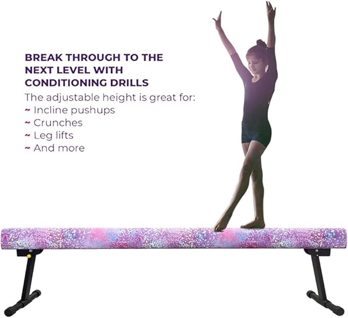 YANGG 6FT/8FT Gymnastic Balance Beam,Adjustable High and Low Level Floor Beam - Highly Stable - Gym Practice Training Equipment for Kids Children Girls Home