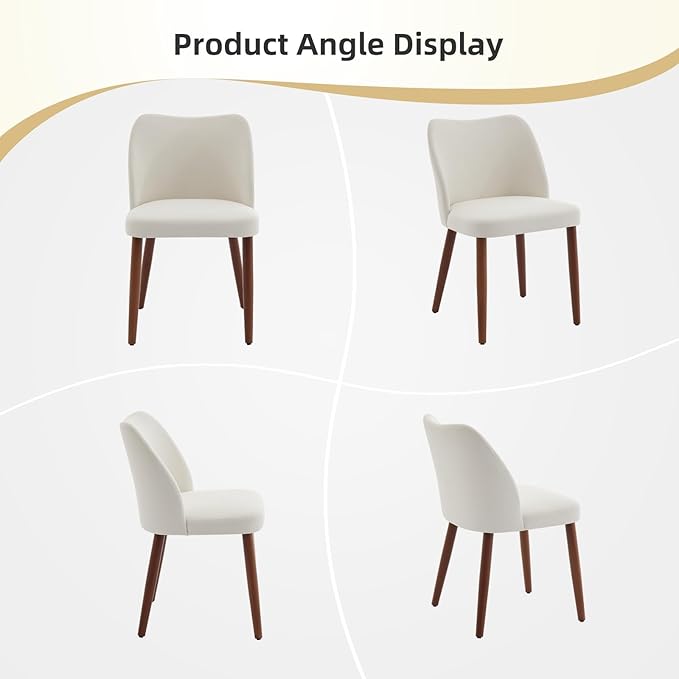 ElfinAura Dining Chair Set of 4, Linen Upholstered Dining Chair with Solid Wood Legs, Wing Backrest, Wooden Kitchen Chair, Kitchen Chairs with Thick Cushions for Dining Room, Living Room, White