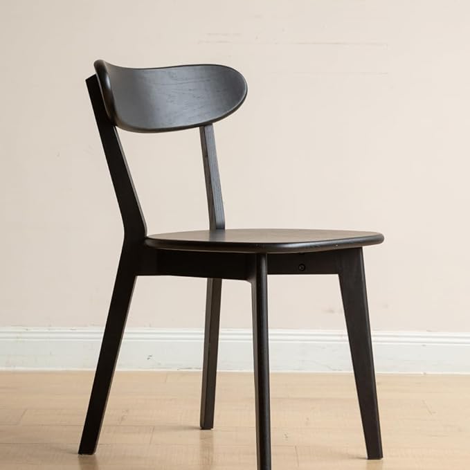 100% Solid Oak Dining Chairs, Mid Century Modern Dining Chair with Curved Backrest, Made in North America Dirt-Free Fas-Grade Wood Chair Dining Chairs for Kitchen, Study, Living Room (Black)