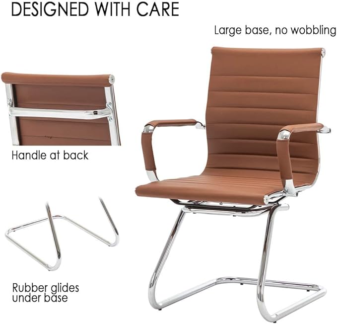 DM Furniture Office Desk Chair Set of 8,No Wheels PU Leather Computer Chairs Mid Back Guest Chairs with Seld Base for School/Reception/Conference/Waiting Room,Cafe