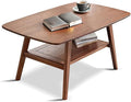 100% Solid Wood Coffee Table with Storage Shelf, 2-Tier Wooden Center Table for Living Room, Farmhouse Rustic Rectangle Table, Easy Assembly,31.49 Inch
