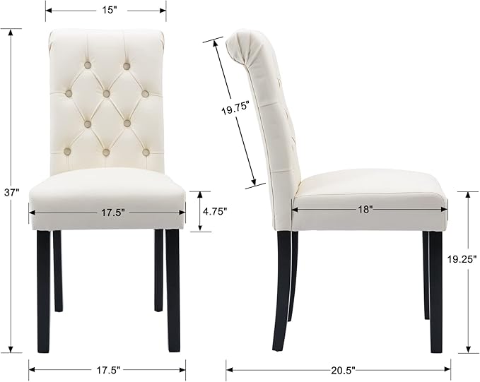 chairus Dining Chairs Set of 4 Mid Century Modern Living Room Chairs with Button Tufted High Back PU Leather Armless Chair Comfy Upholstered Side Chairs for Kitchen/Restaurant/Bedroom, Cream White