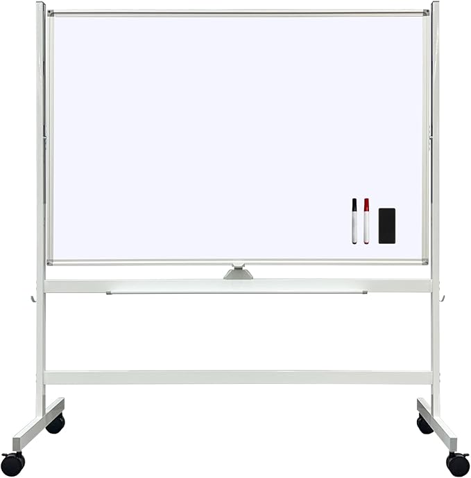 BEST BOARD Large Rolling Whiteboard on Wheels, 48" x 32" Double-Sided Mobile White Board with Stand, Portable Standing Dry Erase Board Easel for Home Office Classroom School (32" x 48" WH)