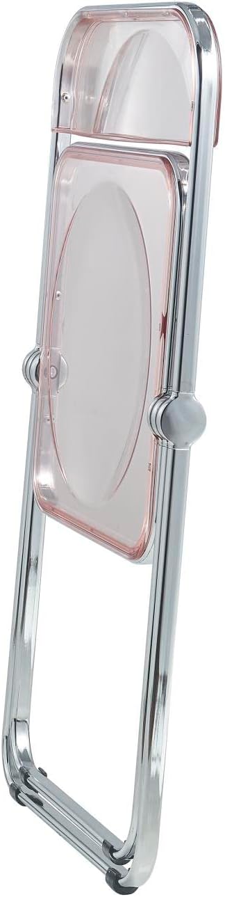 LeisureMod Lawrence Modern Clear Acrylic Folding Chair with Metal Frame, Space-Saving Transparent Seating for Dining Room, Home Office, Bedroom, Vanity or Small Spaces, (Rose Pink, Set of 4)