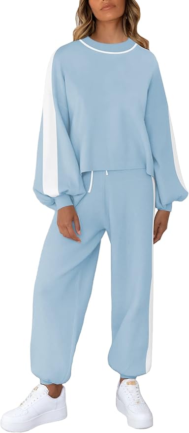 Viottiset Women's 2 Piece Outfits Sweatsuit Casual Knit Pullover Sweater Pajamas Lounge Set
