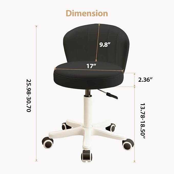 HDHNBA Small Desk Chair Round Rolling Chair with Back PU Leather Height Adjustable Swivel Vanity Work Computer Stool Chair for Home Office Bedroom