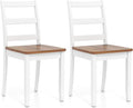 Giantex Dining Chairs, Wooden Armless Kitchen Chairs with Solid Rubber Wood Legs, Farmhouse Ladder Back Dining Chairs for Dining Room (2, White+Brown)