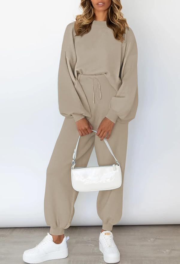 Viottiset Women's 2 Piece Outfits Sweatsuit Casual Knit Pullover Sweater Pajamas Lounge Set