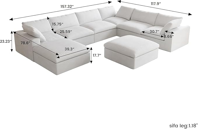 8 Seater Cloud Sectional Couch, Oversize Modular Sofa, Modern Comfy Cloud Sofa with Storage Ottomans, Covers Removable, Convertible Sleeper Couch for Living Room Apartment (White, Linen Fabric)