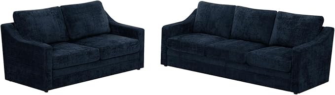 ACMEASE 2 Pieces Chenille Sofa Sets w/Comfortable Back Cushions, Modern Loveseat & Sofa w/Deep Seat Space, Upholstered 2 Seat & 3 Seats Couch Sets w/High Resiliency Foam for Living Room, Office Black