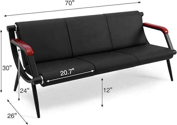 wonline Waiting Room Bench, Office Furniture Reception Chairs with Arms, Office Guest Chairs Set of 2, Leather Chairs is Suitable for Clinic,Airport,Hospital,Barber,Salon,Bank-3 Seat(Blank,2pcs)